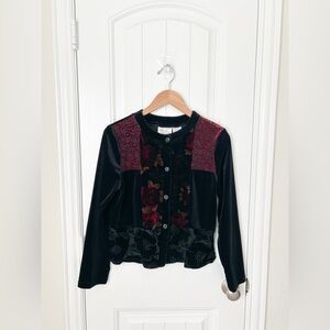 Kathie Lee Collection Vintage Black Velvet Patchwork Cardigan Size Small